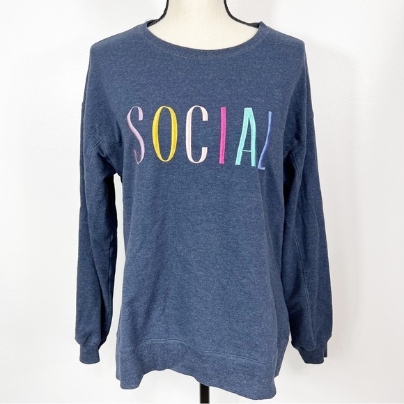 Wildfox Social Navy Blue Sweatshirt Medium - Picture 1 of 15